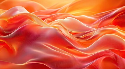 Obraz premium Abstract flowing fabric-like textures in warm orange and red hues, creating a soft, dynamic, and dreamy atmosphere.