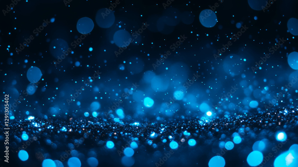 Poster abstract blue light and white particles on dark background for modern design