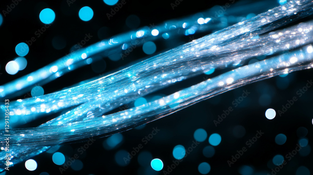 Poster futuristic blue and white light streaks on dynamic bokeh background
