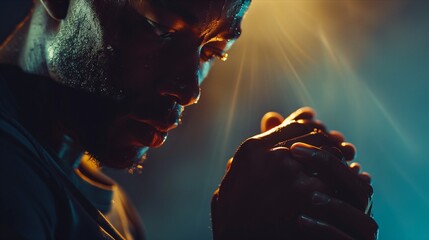 A thoughtful, introspective man in deep concentration, bathed in soft light.