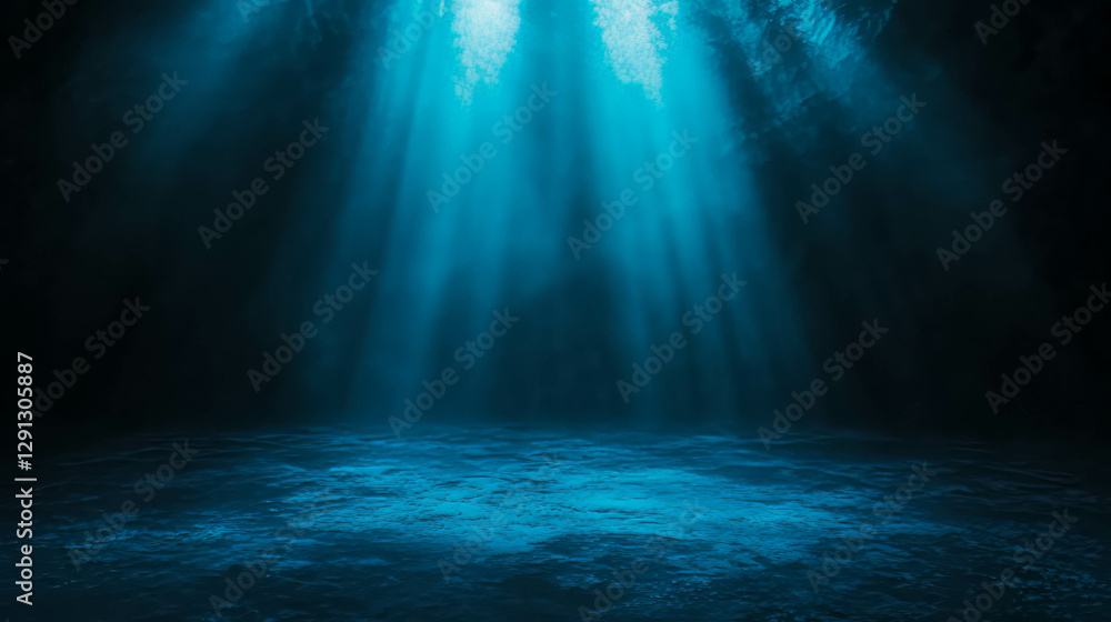 Poster dreamy ethereal blue light background with mystical rays and ocean depth