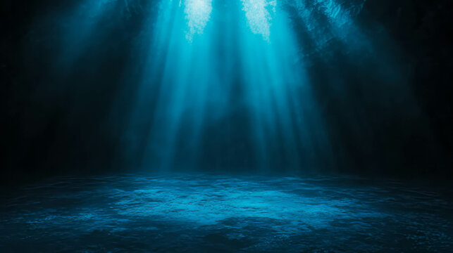 Dreamy ethereal blue light background with mystical rays and ocean depth - Powered by Adobe