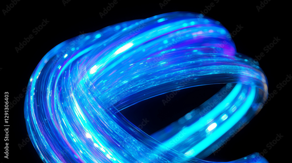 Poster Abstract blue light patterns creating dynamic curves