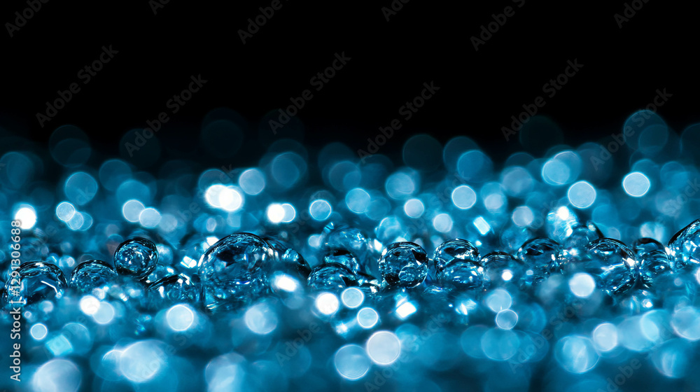Poster mesmerizing blue light reflection on small glass pieces for abstract background design