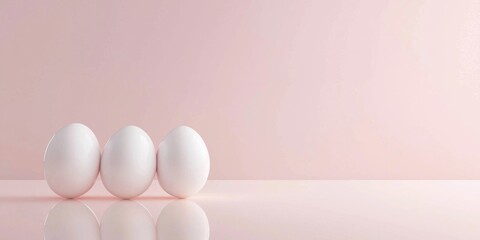 Fototapeta premium 3d background minimalistic mockup with space for text, elegant white ceramic Easter eggs with soft reflections