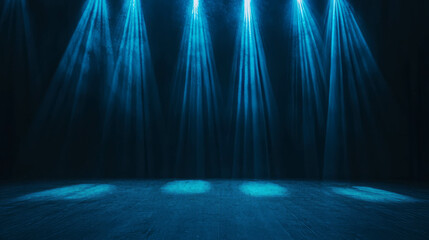 Fototapeta premium Dramatic blue stage lighting with sharp contrasts for event design and presentation
