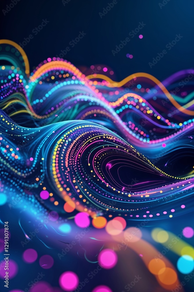 Poster colorful abstract waves of light create a mesmerizing display in a dark background