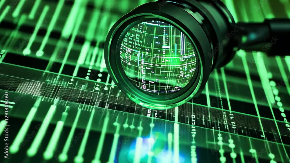 Poster integration of scope scanning with digital data processing in green tones, scope scanning and digita