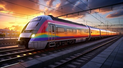 Naklejka premium A photo of a colorful modern commuter train.