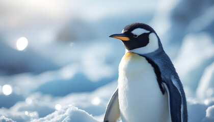 Fototapeta premium Emperor penguin standing on snow.
