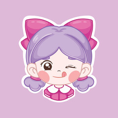 Cute little girl with purple hair. Vector illustration isolated on white background.