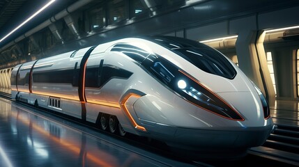 Fototapeta premium A photo of a futuristic train with a white glossy body.