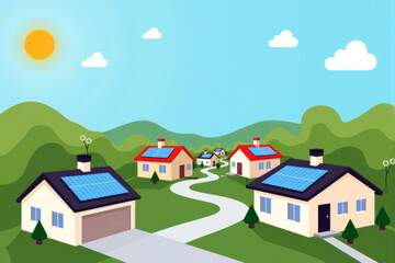 A suburban neighborhood with multiple homes using rooftop solar panels