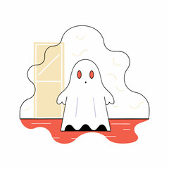 Cute Halloween Ghost Illustration:  Adorable Spooky Cartoon Character Design.