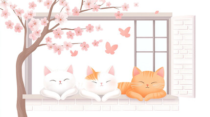 Cats Under Cherry Blossoms