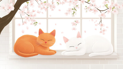 Cats Under Cherry Blossoms