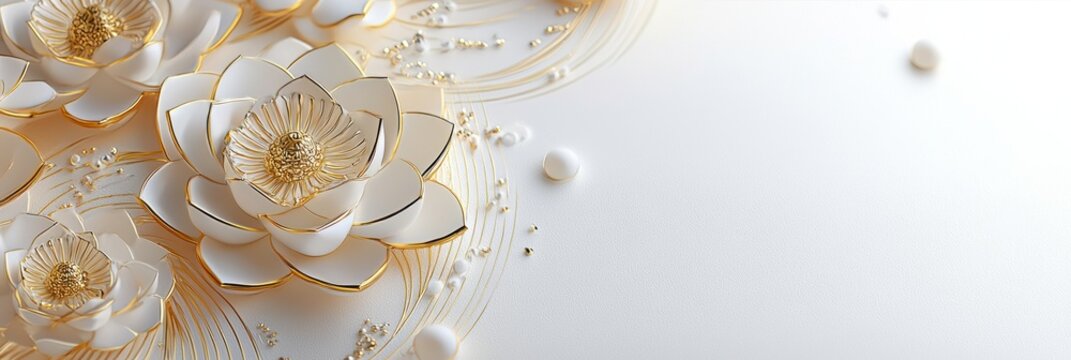 3d background minimalistic mockup with space for text, subtle white and gold Ugadi theme with intricate details