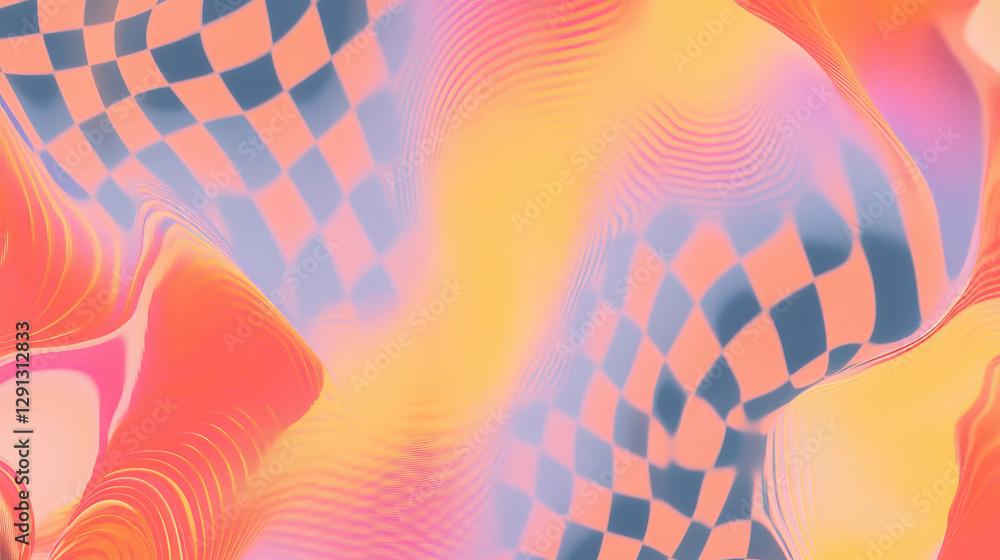 Poster Vibrant checkerboard and abstract waves pattern design for creative projects