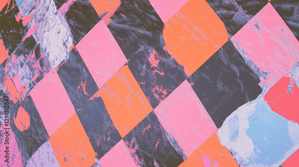 Aufkleber Abstract checkerboard pattern with vibrant colors and textured effects for modern design