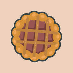 apple pie cake with outline flat vector design.
