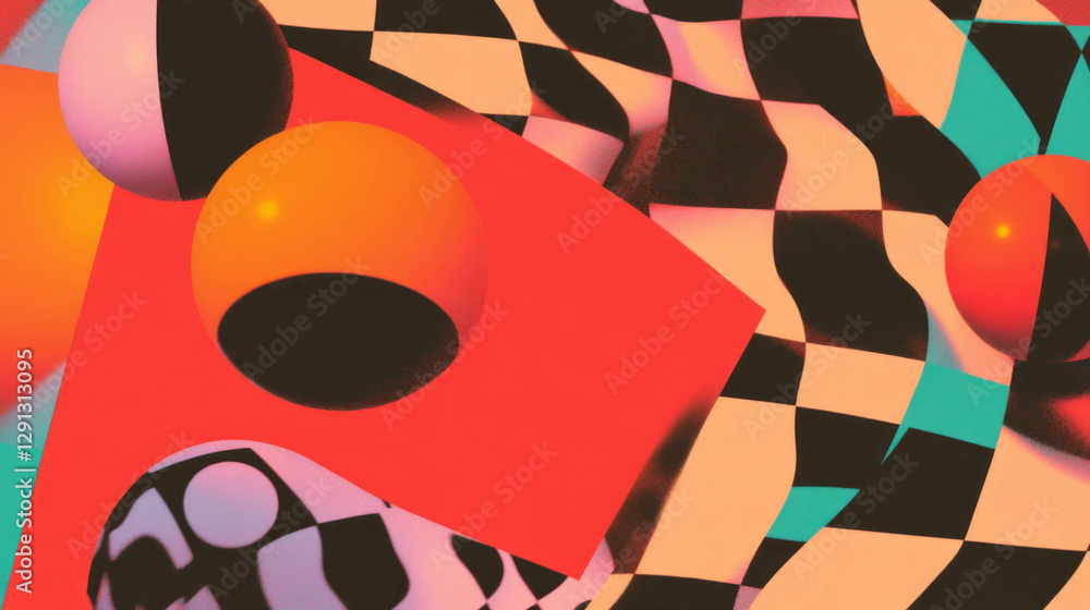 Poster vibrant checkerboard patterns with bold colors for creative design