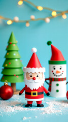 cheerful paper santa claus and snowman figurines celebrate winter holidays