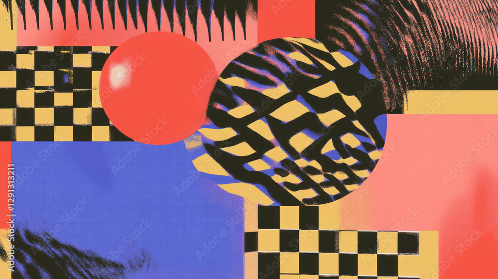 Poster Bold colorful geometric patterns with checkerboard designs for creative background