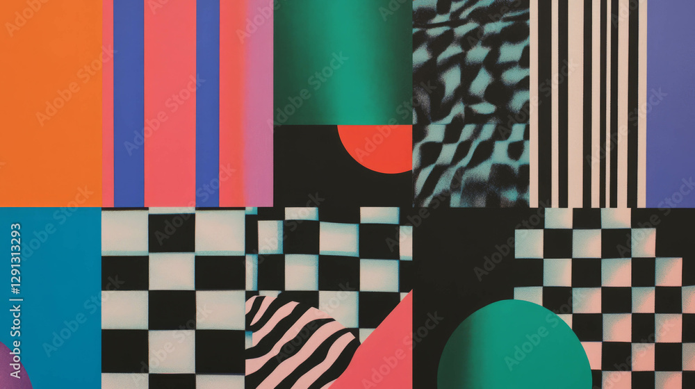 Poster vibrant checkerboard patterns with bold colors for graphic design and decoration