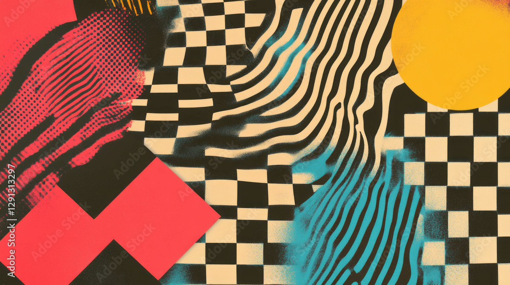 Aufkleber Bold abstract checkerboard pattern with vibrant colors and dynamic shapes for creative design