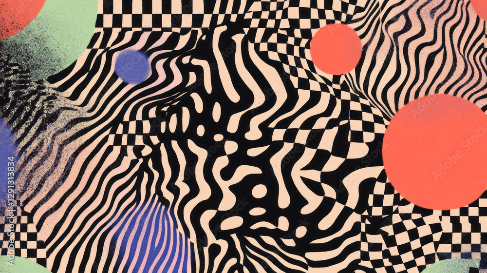 Aufkleber vibrant checkerboard and squiggle pattern background for creative designs