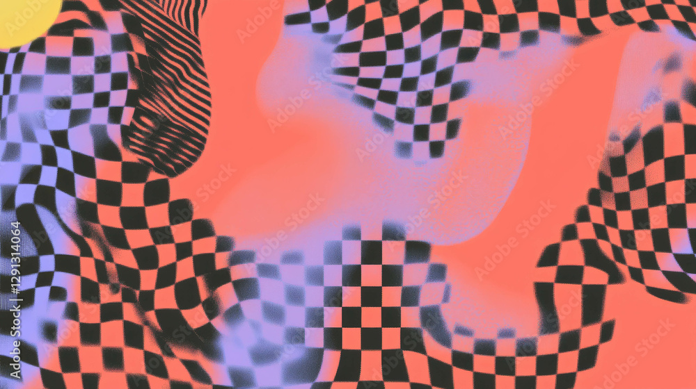 Poster Abstract checkerboard patterns and colorful squiggles for modern design