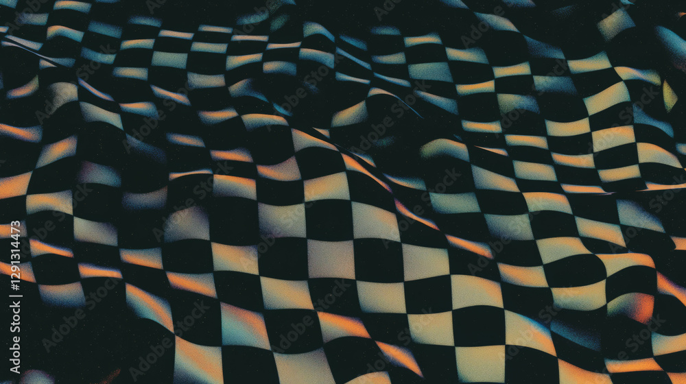 Poster Abstract checkerboard pattern with wavy lines in vibrant colors for modern design