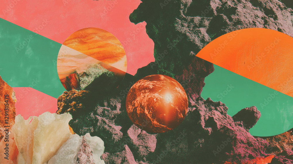 Poster abstract collage of natural elements with geometric shapes and textured background