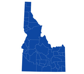 Fototapeta premium Idaho administrative map. counties map of Idaho, blank Map, empty Idaho map