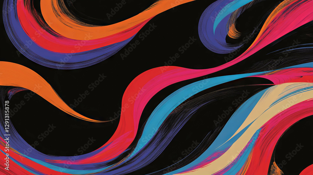 Poster vibrant abstract swirls with colorful cream waves on black background for creative design