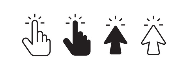 Hand and arrow pointer cursor icon set,
Computer mouse click. 