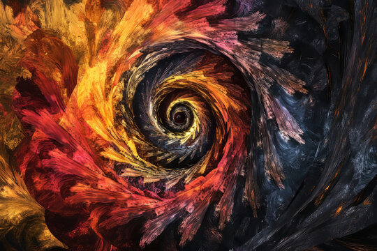 Illustration of a large, abstract spiral pattern in bright, contrasting colors, swirling around a central point. The movement within the design conveys energy and excitement, ideal for modern, dynamic