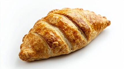 Minimalist cornish pasty photography, isolated on a clean white background with a single delicate garnish