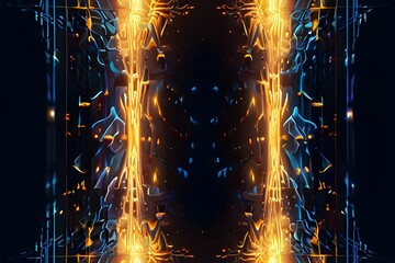 Radiant Night Sky: A fireworks explosion in shades of red, blue, and gold, set against a dark, almost ink-black background.