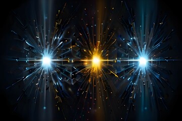 Radiant Night Sky: A fireworks explosion in shades of red, blue, and gold, set against a dark, almost ink-black background.