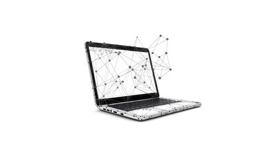 Laptop low poly technology background with abstract polygonal digital design