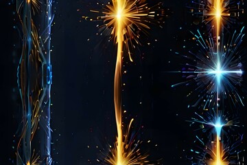 Radiant Night Sky: A fireworks explosion in shades of red, blue, and gold, set against a dark, almost ink-black background.