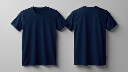 Front and back view of plain navy blue t-shirt mockup for branding and apparel design
