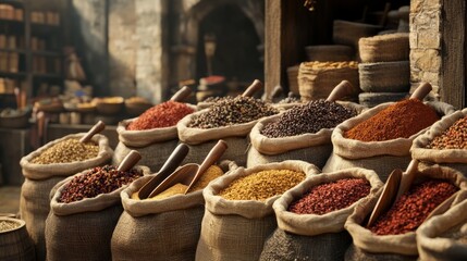 Fototapeta premium Assorted Spices in Glass Jars