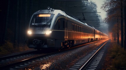 Naklejka premium A photo of a modern electric train on an open railway.