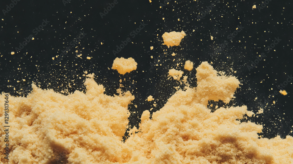 Poster Dynamic explosion of cookie crumbs against dark backdrop