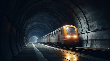 Fototapeta premium A photo of a modern metro train entering a tunnel.