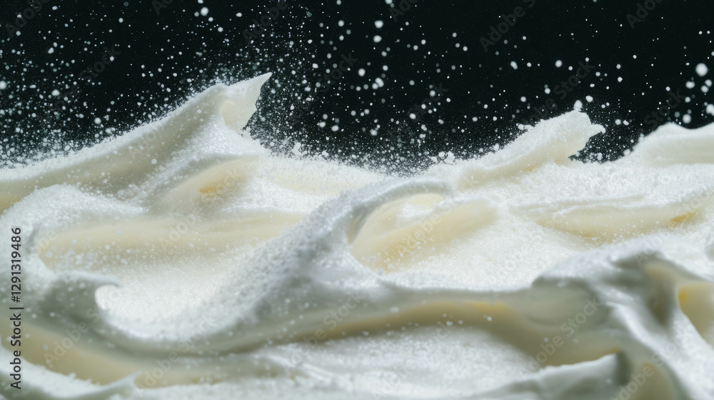 Poster creamy texture with powdered sugar dusting for culinary design and background use