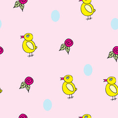 seamless pattern with birds and flowers