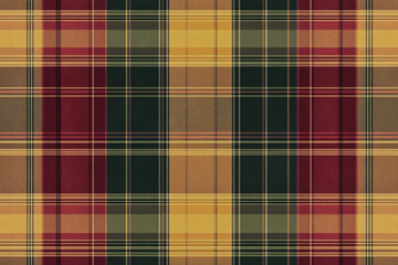Illustration of a classic plaid design in warm earth tones of burgundy, mustard, and forest green. The pattern is bold and timeless, evoking cozy autumn vibes and perfect for woolen scarves and